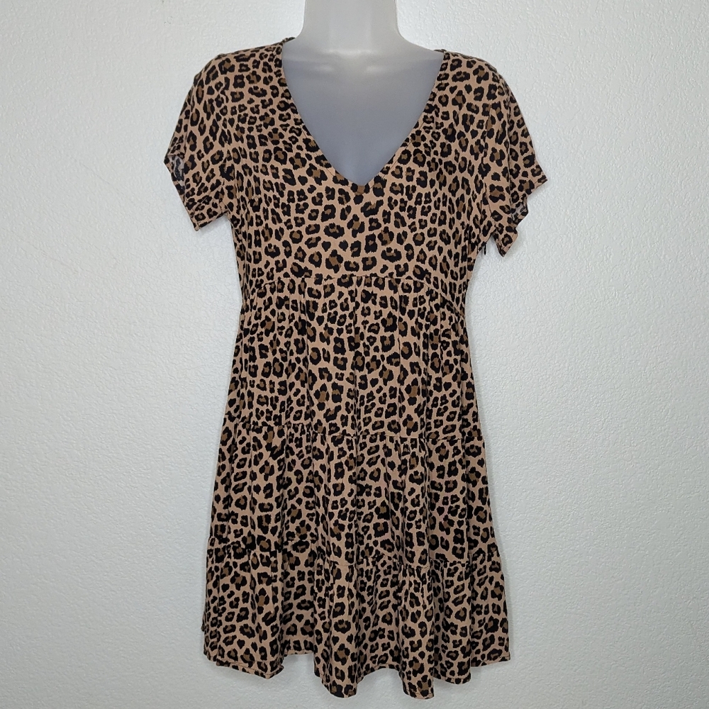 Altar'd State Leopard Print Tiered Mini‎ Dress Women's Size S